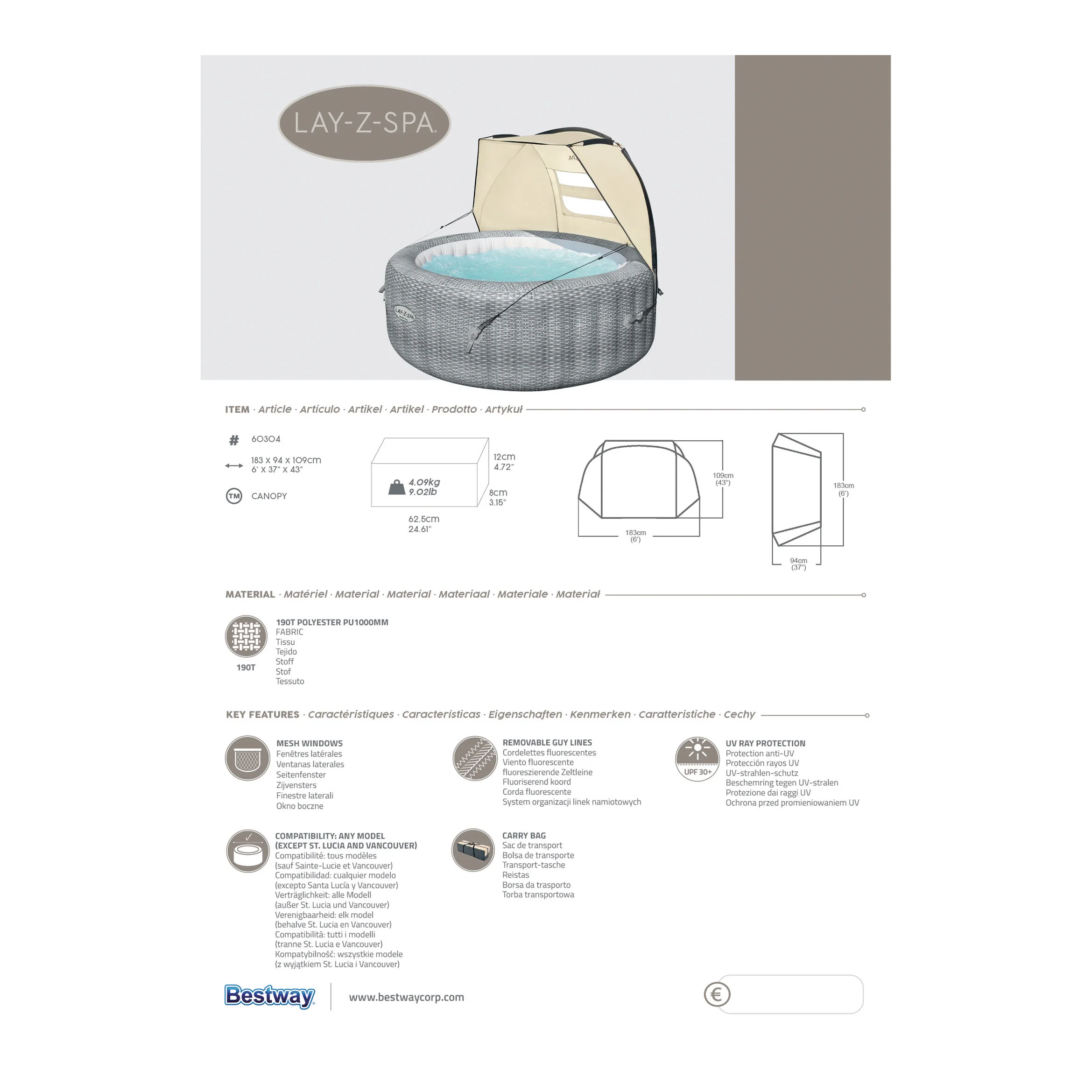 Copertura per spa BESTWAY L94 x P183 x H109 cm beige 7