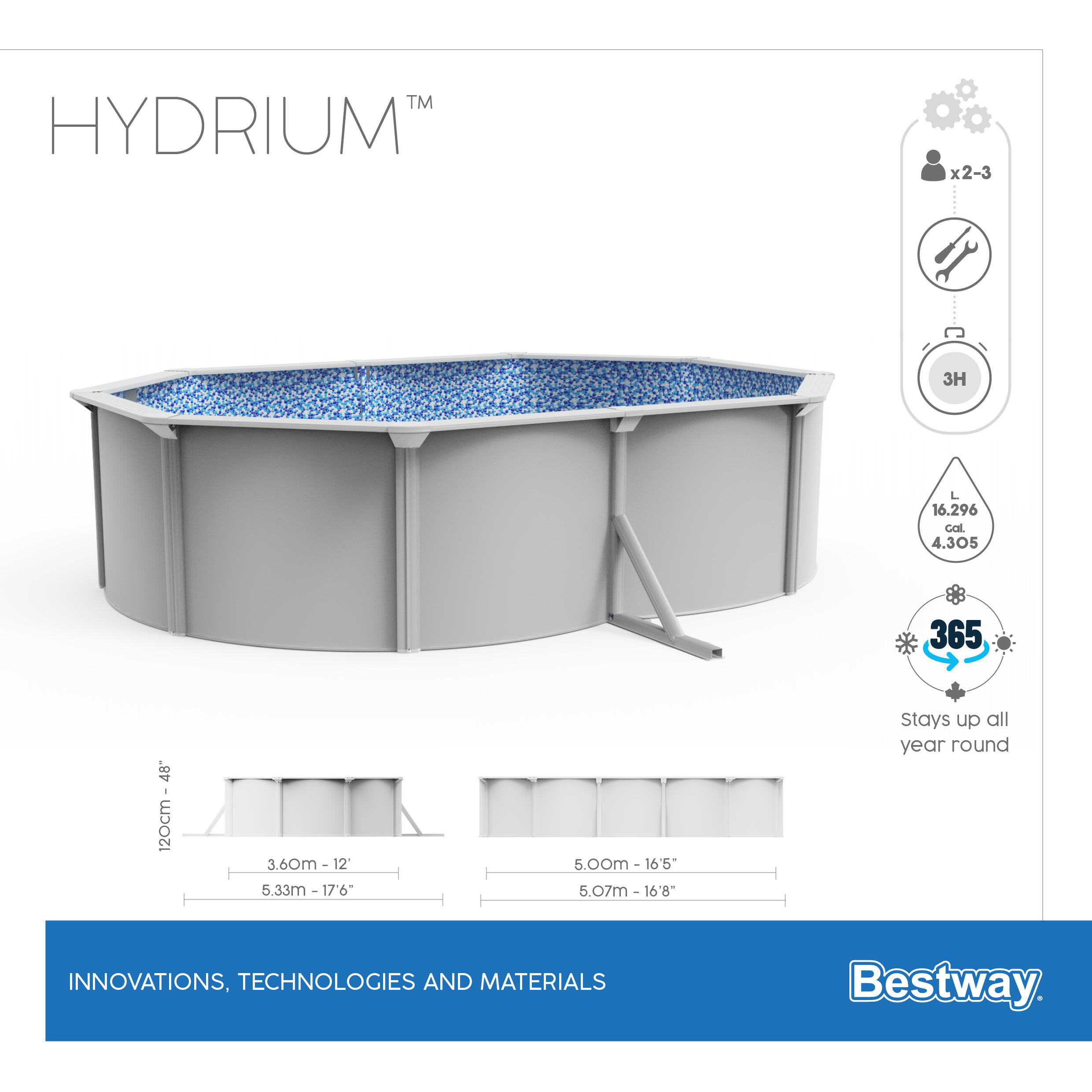 Piscina fuori terra rigida BESTWAY Hydrium Set grigio L int 5 x 3.6 m 7