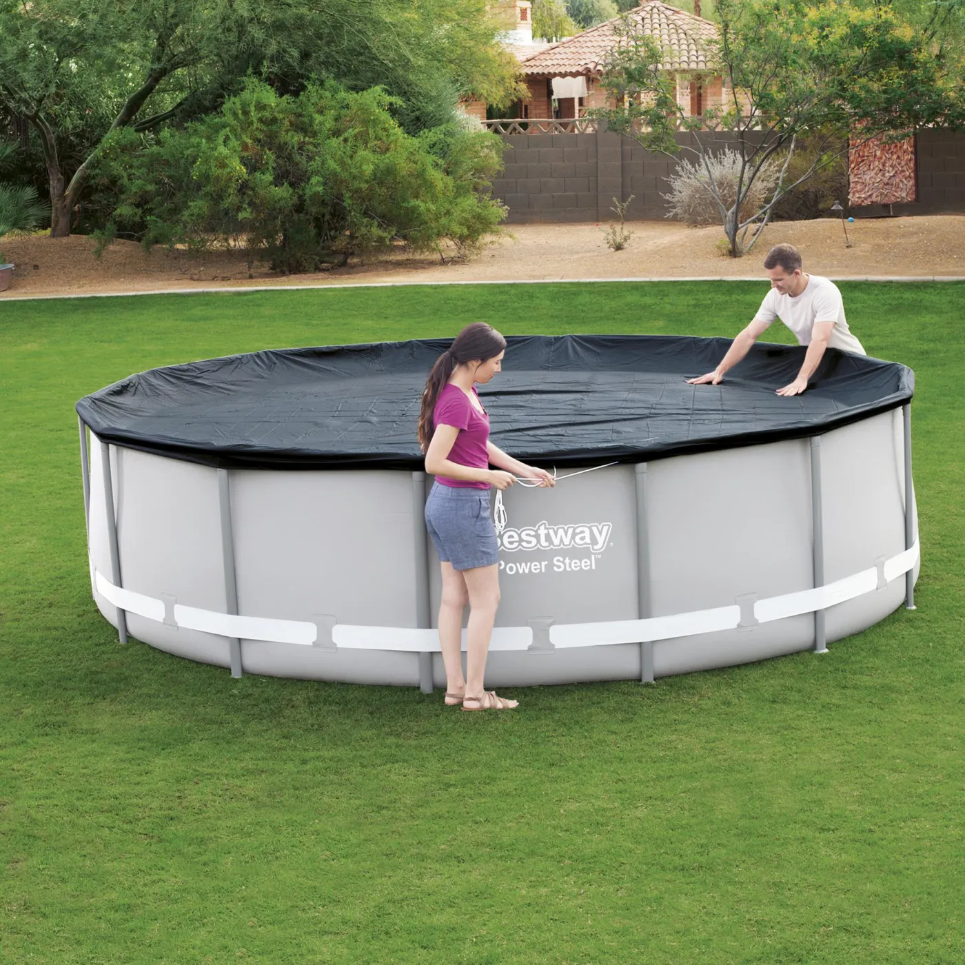 Copertura di sicurezza per piscina tondo BESTWAY in pvc nero Ø 427 cm 4