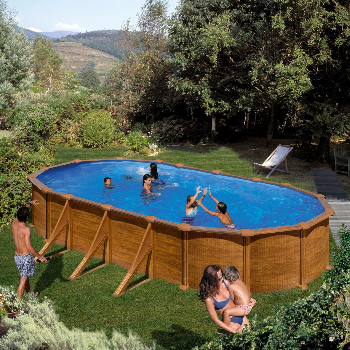 Piscina fuori terra rigida GRE Mauritius marrone L int 7.3 x 3.75 m 3