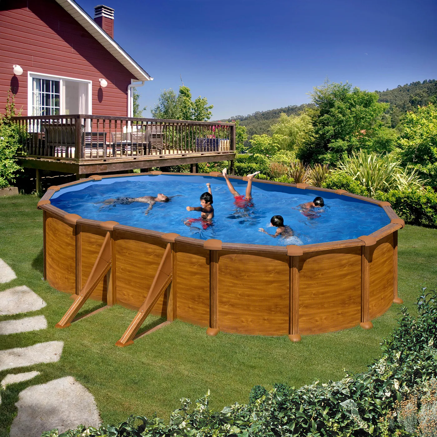 Piscina fuori terra rigida GRE Mauritius marrone L int 6.1 x 3.75 m 5