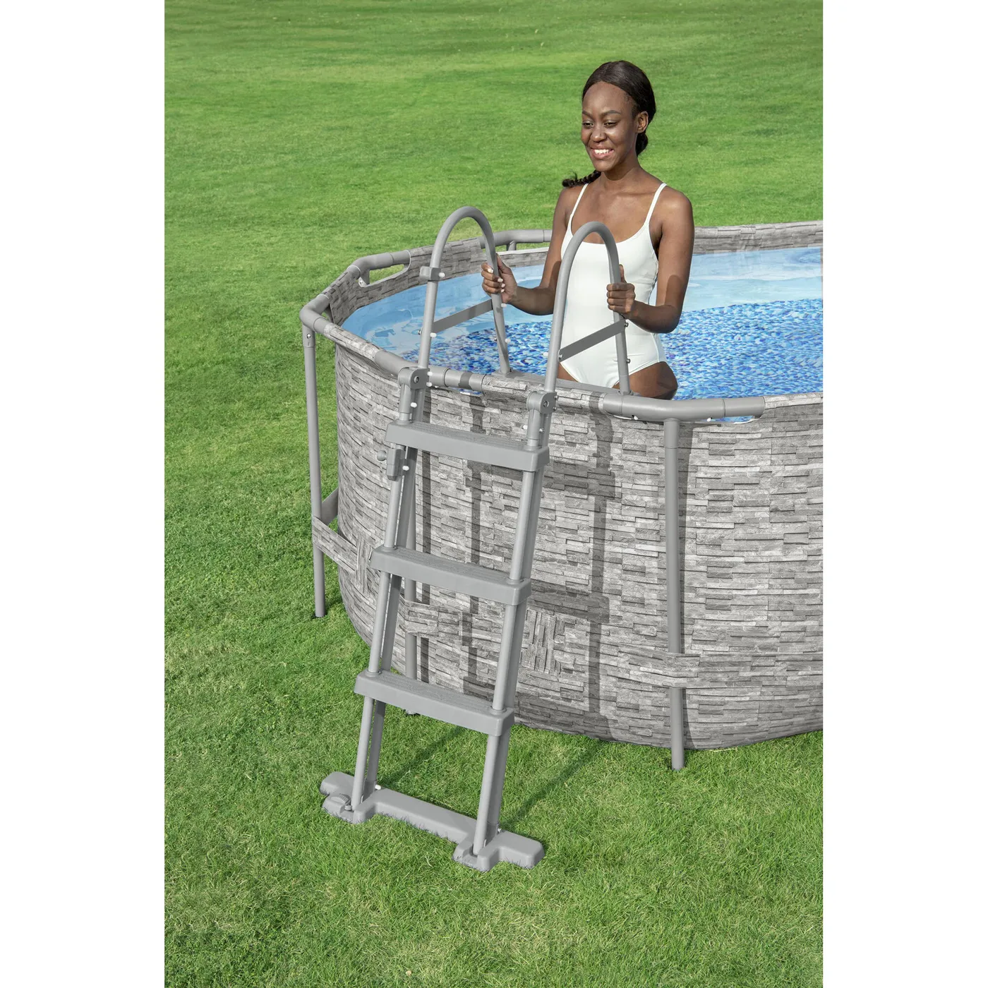 Scaletta per piscina rimovibile tubolare o portatile in acciaio Bestway 3 gradini 107 cm 2