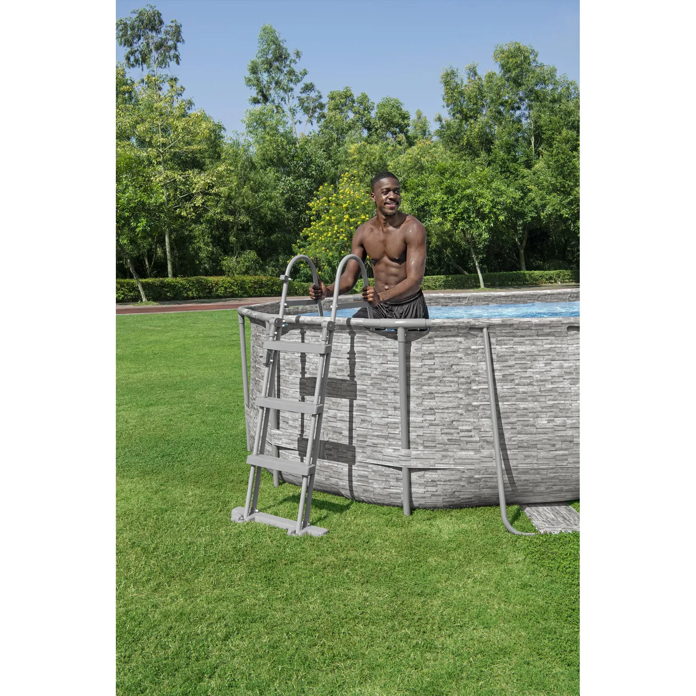 Scaletta per piscina rimovibile tubolare o portatile in acciaio Bestway 3 gradini 107 cm 3