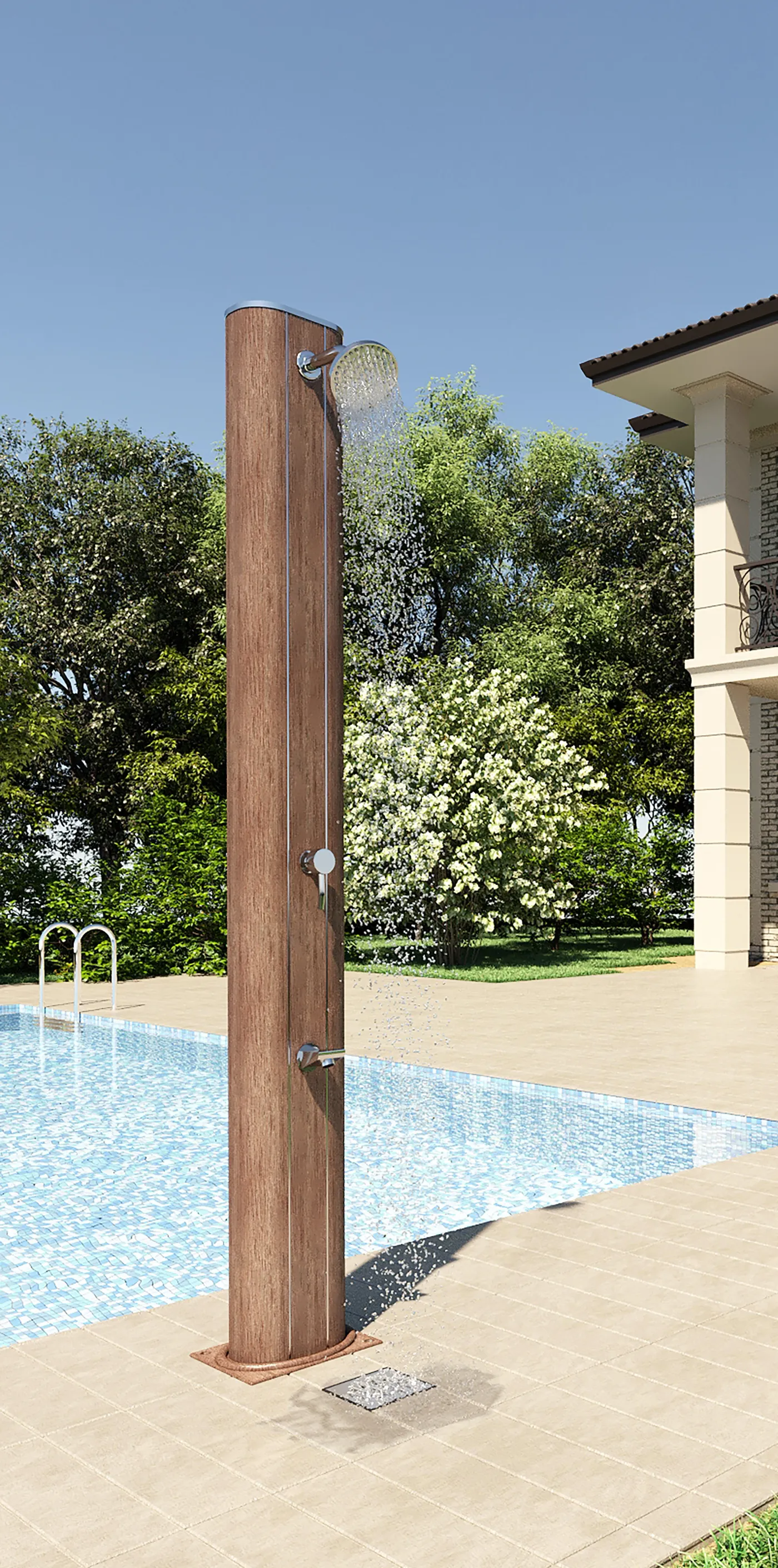 Doccia per piscina solare GRE tonda 32 L, marrone H 210 cm 4