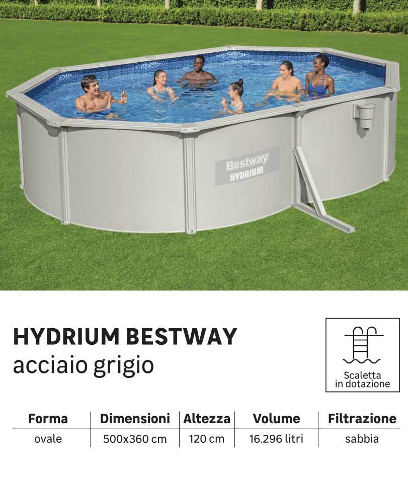 Piscina fuori terra rigida BESTWAY Hydrium Set grigio L int 5 x 3.6 m 8
