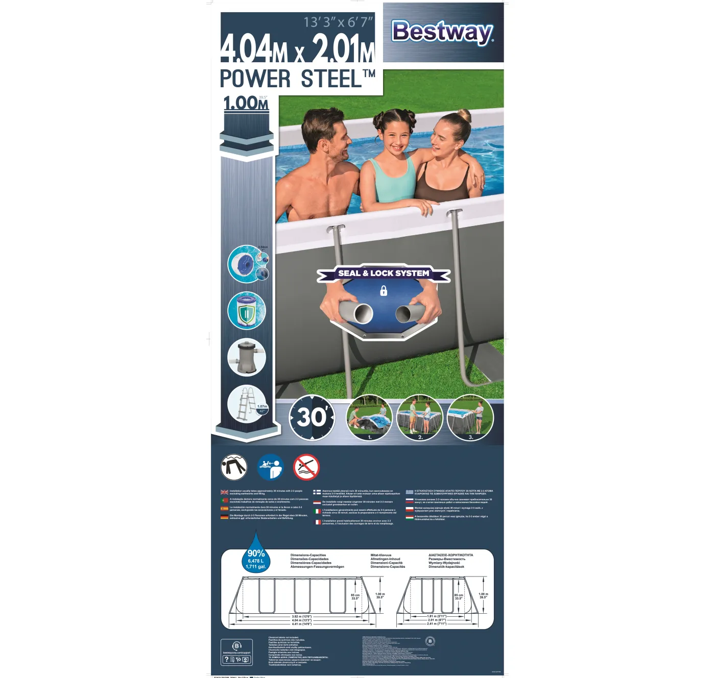 Piscina fuori terra tubolare BESTWAY Power grigio scuro H 1 x L int 3.82 x 1.81 m 4