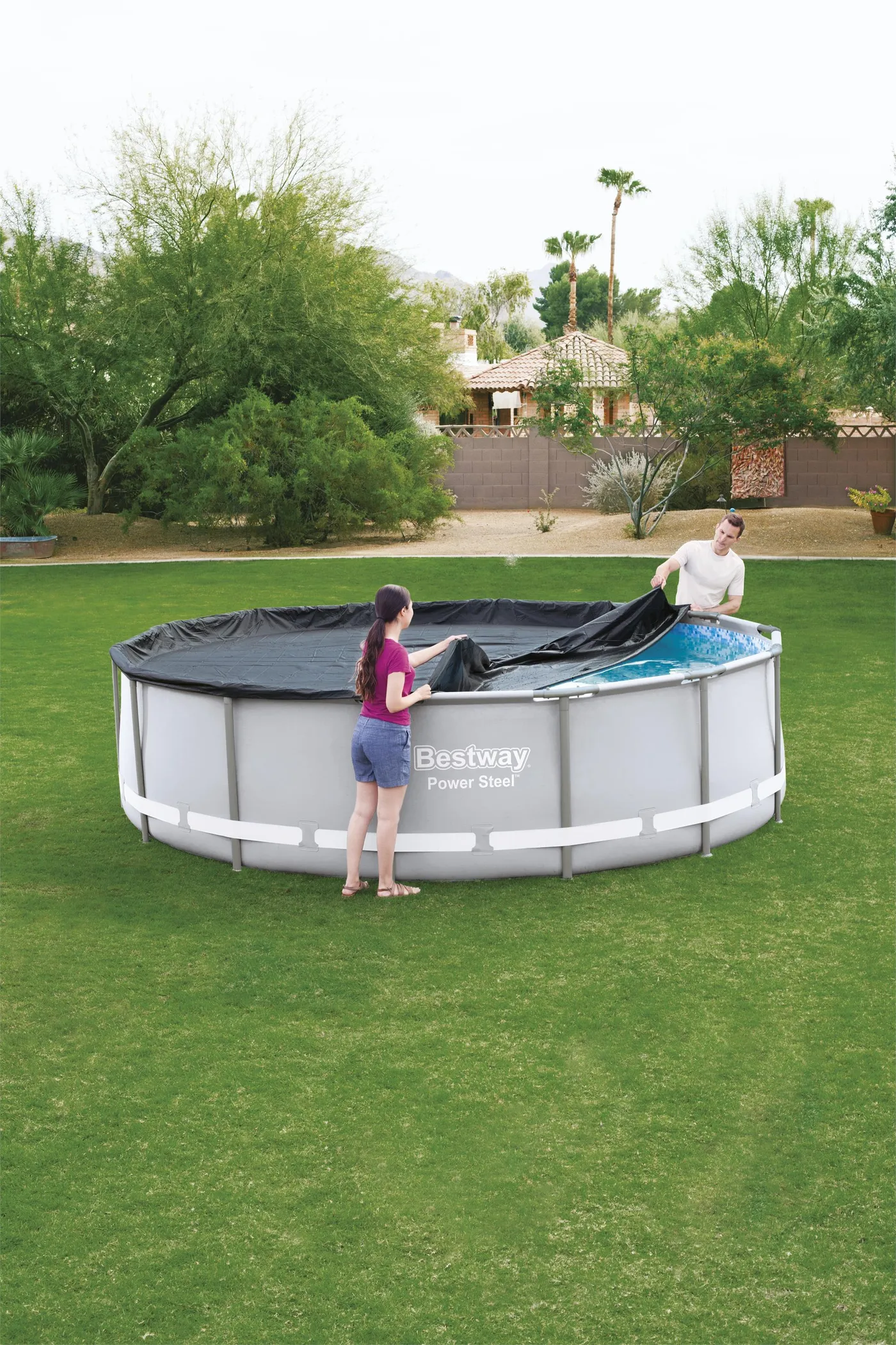 Copertura di sicurezza per piscina tondo BESTWAY in pvc nero Ø 427 cm 3