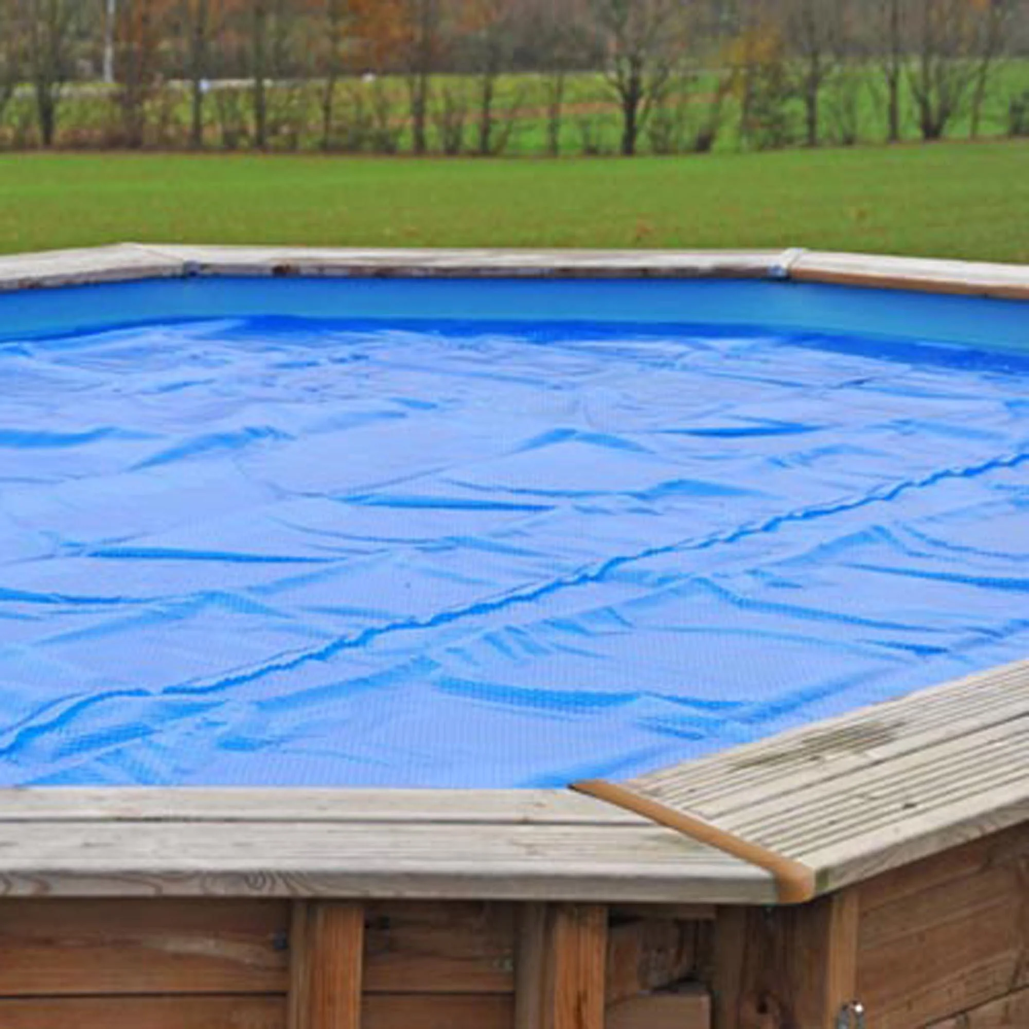 Copertura termica per piscina rettangolare GRE in polietilene blu 498 x 298 cm 3