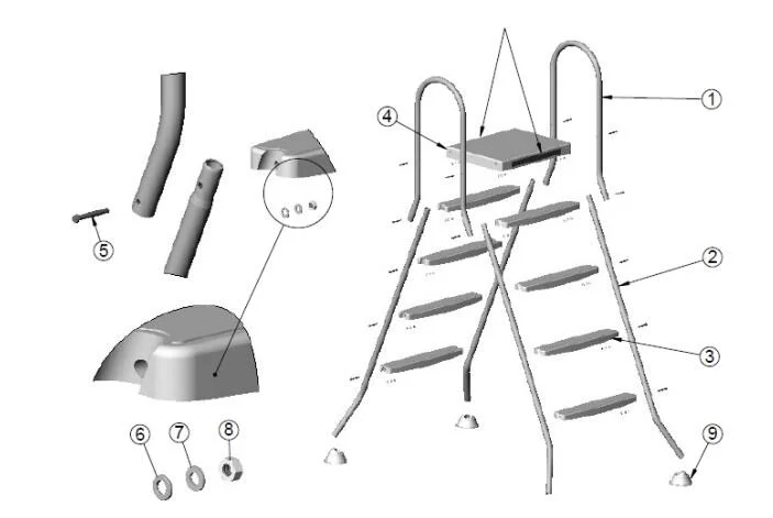 Scaletta per piscina fuori terra rigida in inox Gre AR11680 4 gradini 142 cm 5