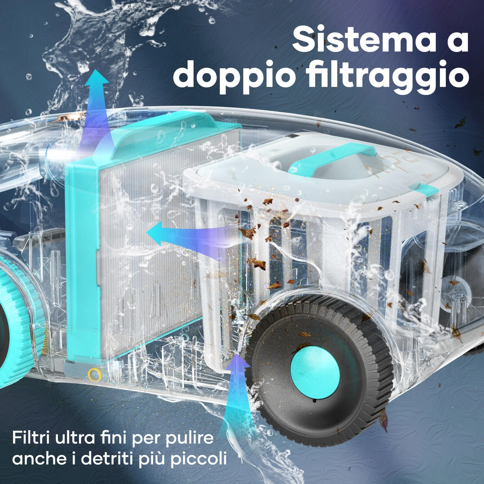 AIPER Scuba E1 Robot piscina senza fili, Sistema trimotore, Doppia filtrazione, Parcheggio automatico, Adatto a piscine fino a 100mq 6