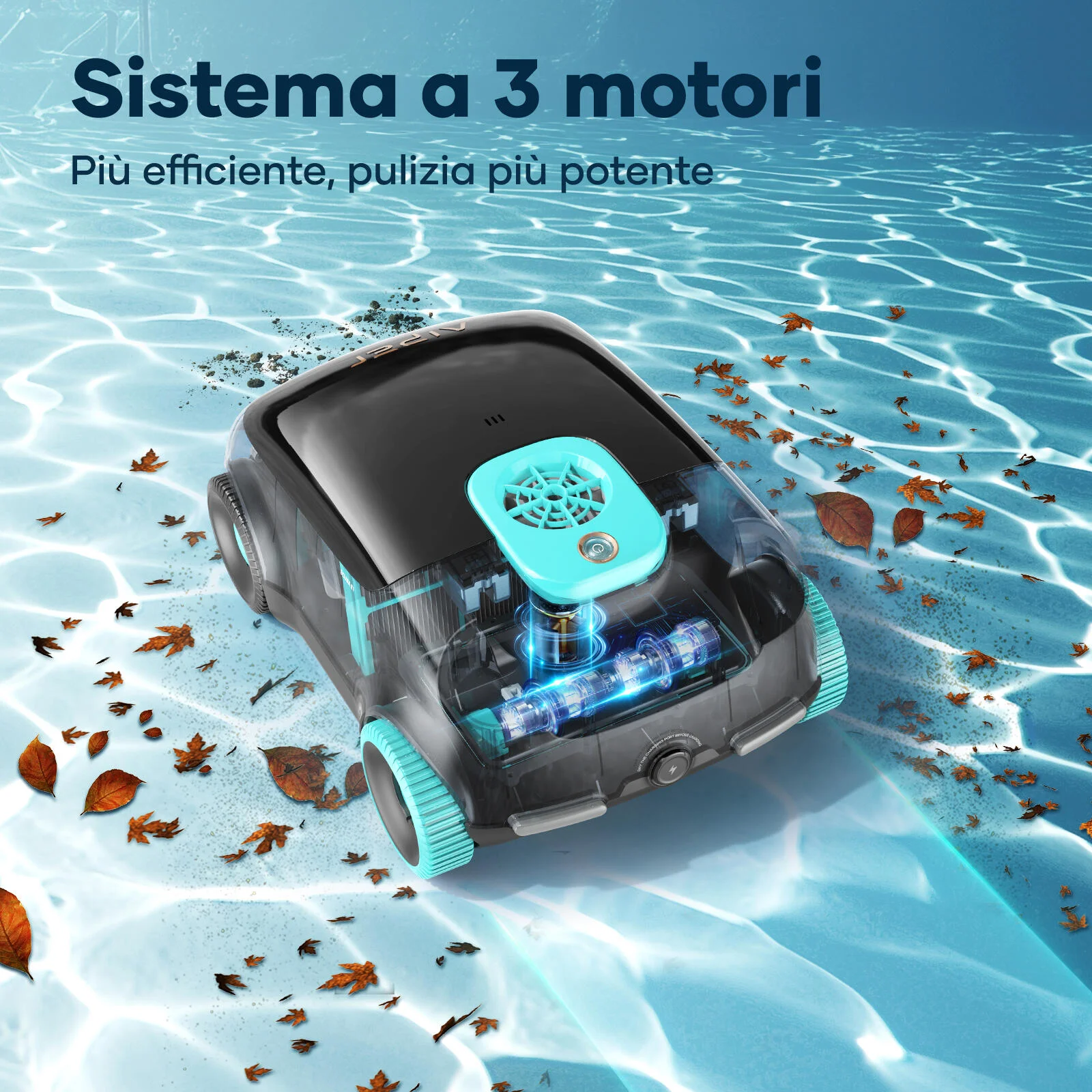 AIPER Scuba E1 Robot piscina senza fili, Sistema trimotore, Doppia filtrazione, Parcheggio automatico, Adatto a piscine fino a 100mq 4