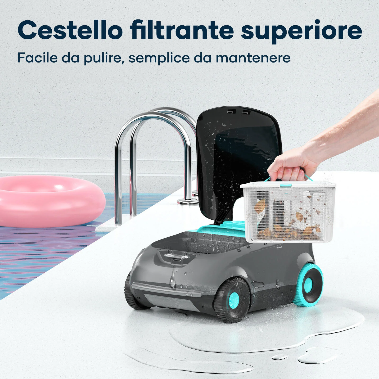 AIPER Scuba E1 Robot piscina senza fili, Sistema trimotore, Doppia filtrazione, Parcheggio automatico, Adatto a piscine fino a 100mq 3
