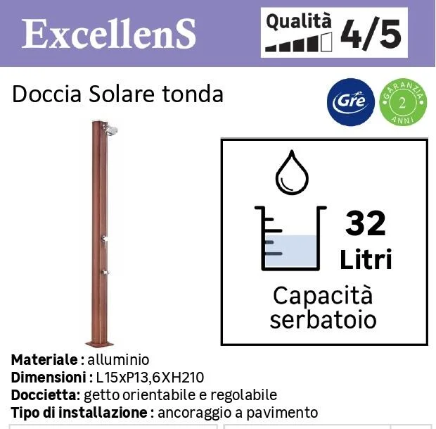 Doccia per piscina solare GRE 25 L, nero H 220 cm 8