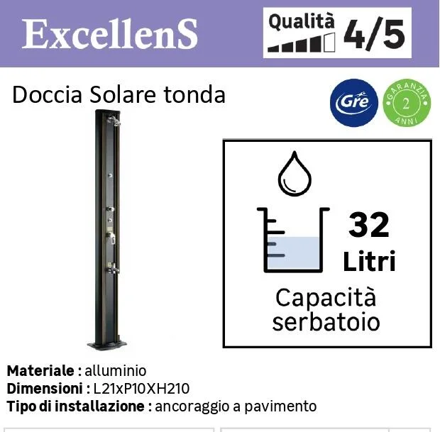 Doccia per piscina solare GRE 25 L, nero H 220 cm 6