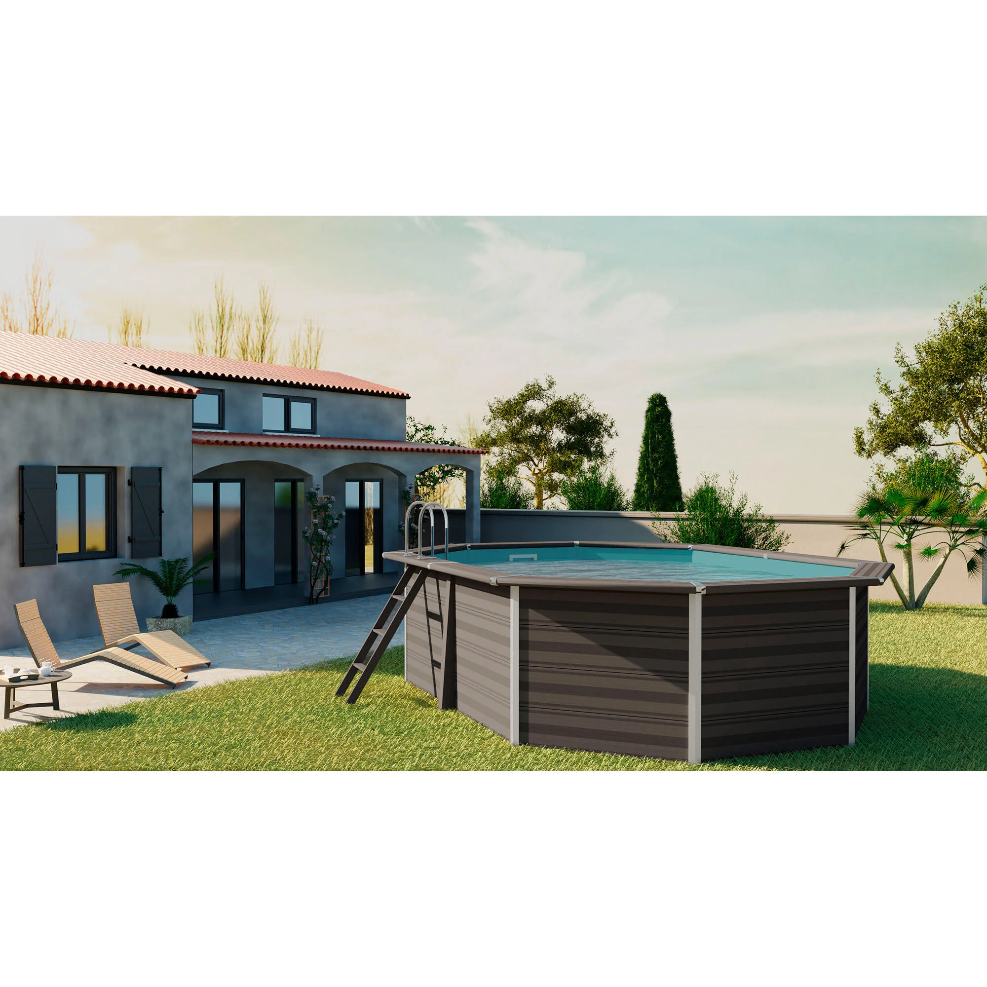 Piscina fuori terra rigida GRE Avangarde grigio L int 4.8 x 3.4 m 4