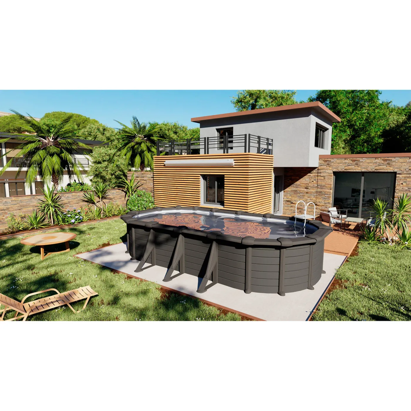 Piscina fuori terra rigida GRE Granada grigio L int 7.3 x 3.75 m 2