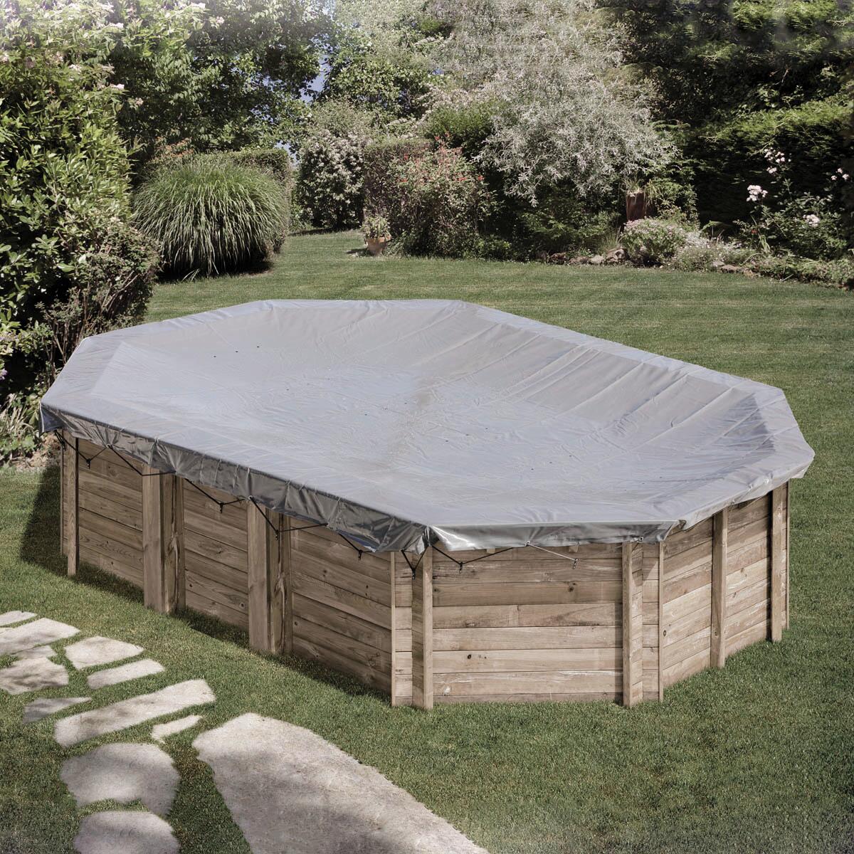 Copertura invernale per piscina ovale GRE in pvc grigio 591 x 405 cm
