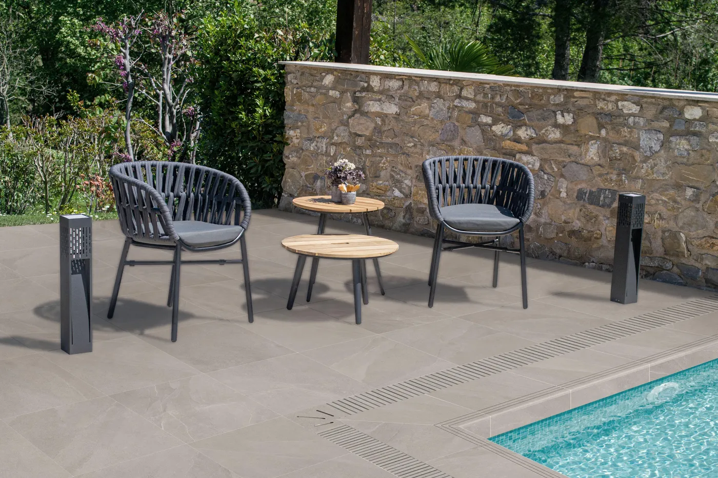 Bordo per piscina in gres porcellanato ECODADO+ Grad. Gres Int.Scan. dx-sx grig. 30x60x2 L 60 x H 60 cm, Sp 20 mm
