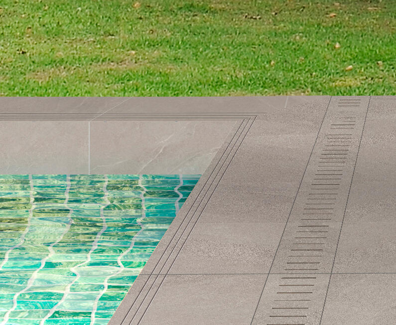 Bordo per piscina in gres porcellanato ECODADO+ Grad. Gres Int.Scan. dx-sx grig. 30x60x2 L 60 x H 60 cm, Sp 20 mm 2