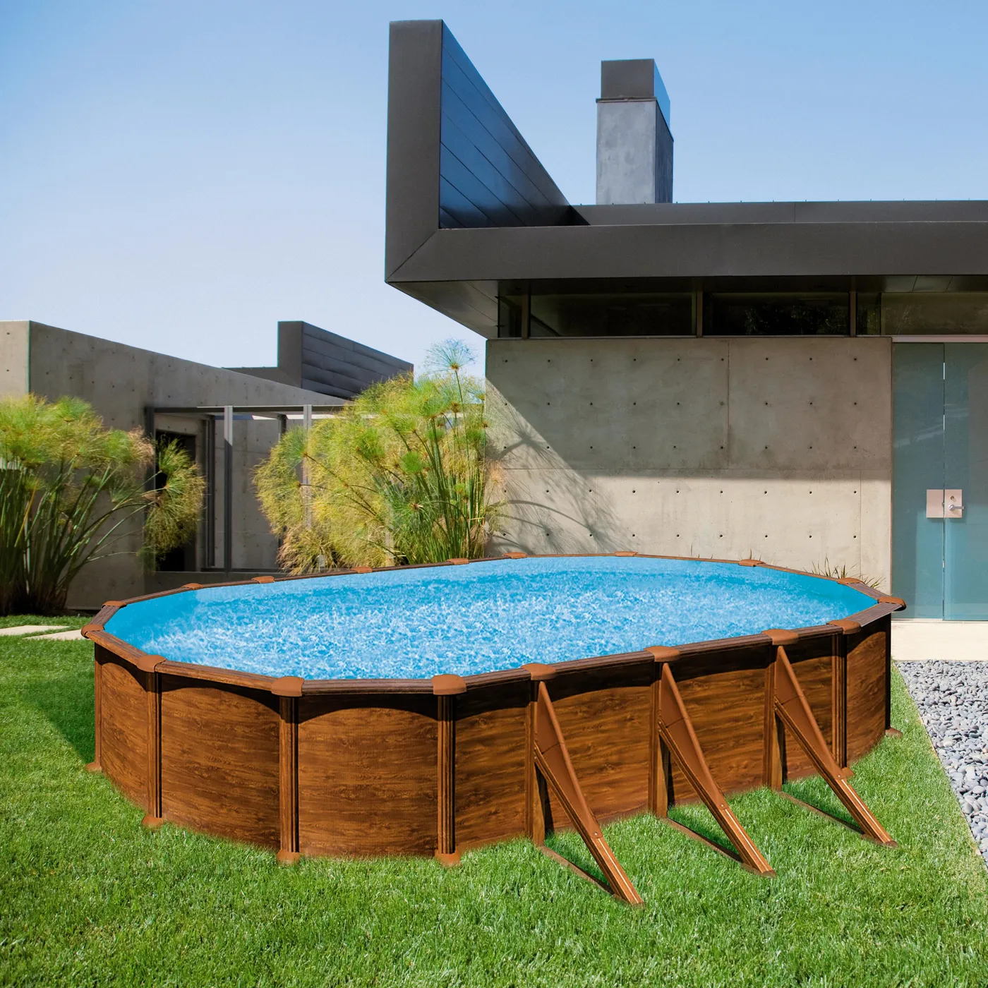 Piscina fuori terra rigida GRE Mauritius marrone L int 7.3 x 3.75 m