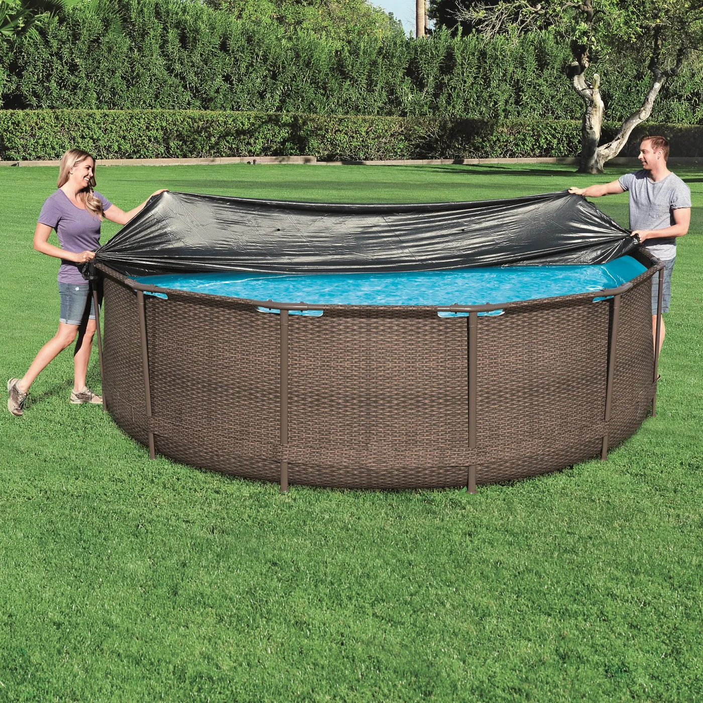 Copertura di sicurezza per piscina tondo BESTWAY in pvc nero Ø 370 cm 3