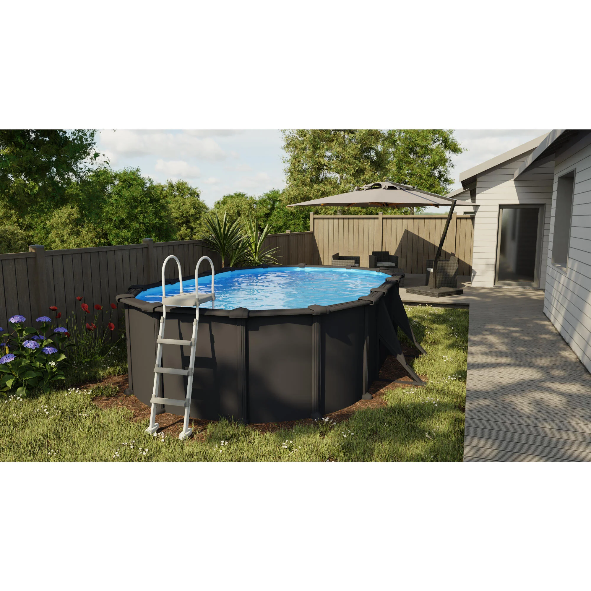 Piscina fuori terra rigida GRE Piscina Serie Anthraticite KITPROV618GY grigio scuro H 1.32 x L int 6.1 x 3.75 m