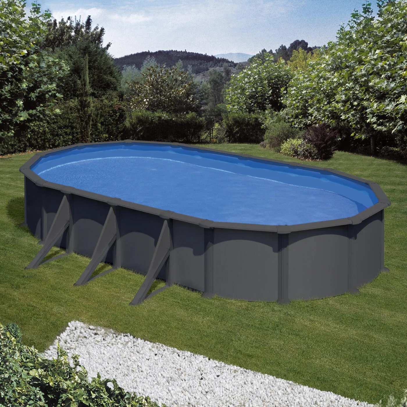 Piscina fuori terra rigida GRE Piscina Serie Anthraticite KITPROV738GY grigio scuro H 1.32 x L int 7.3 x 3.75 m 7
