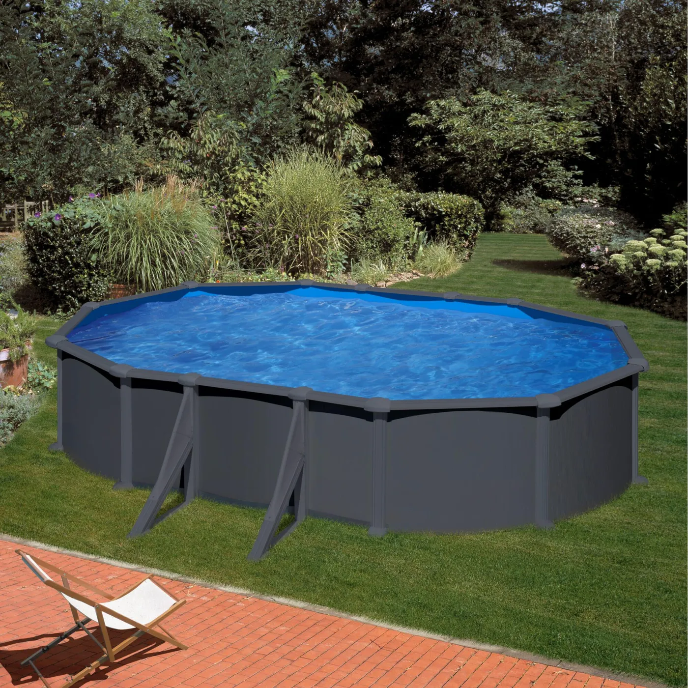 Piscina fuori terra rigida GRE Piscina Serie Anthraticite KITPROV618GY grigio scuro H 1.32 x L int 6.1 x 3.75 m 2