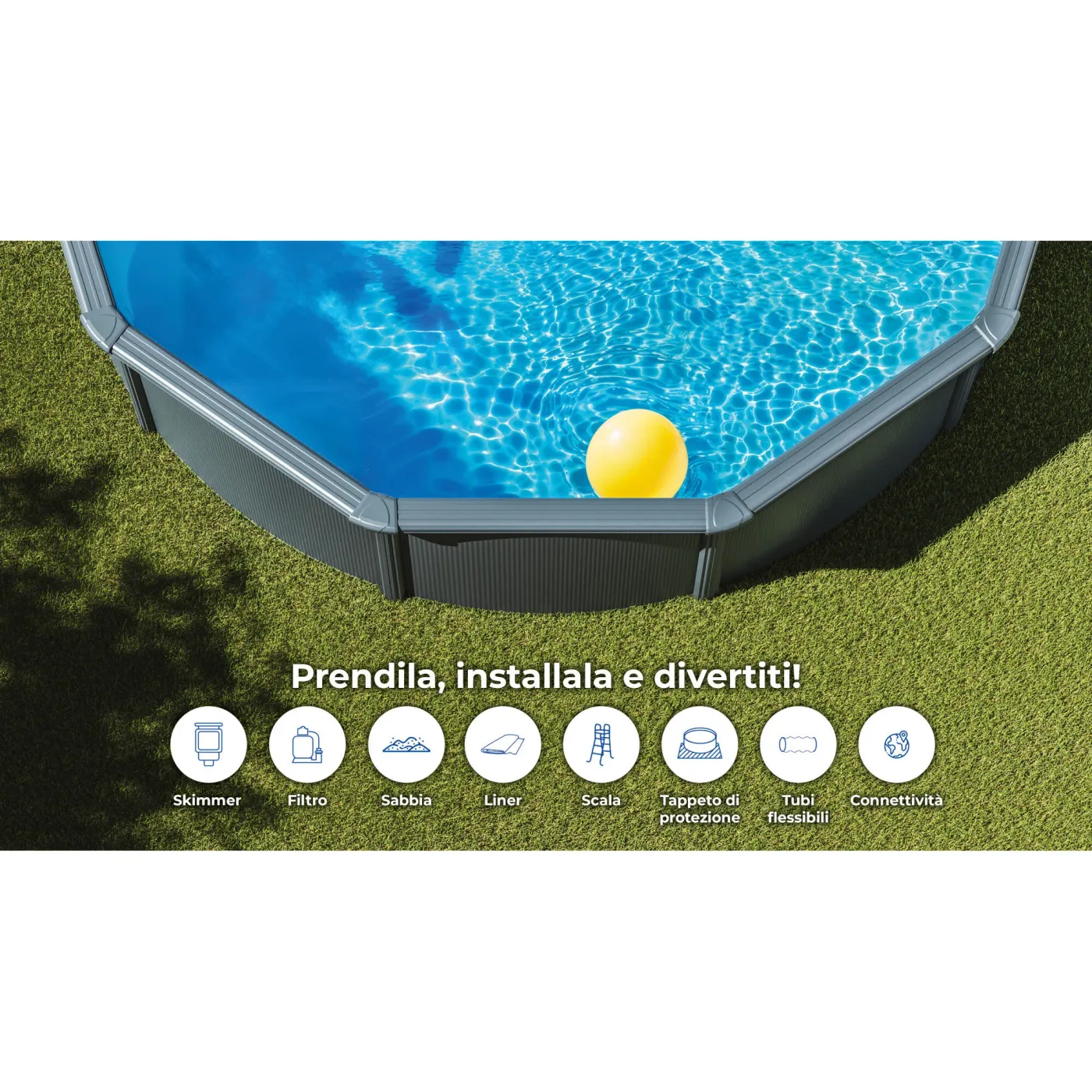 Piscina fuori terra rigida GRE Piscina Serie Anthraticite KITPR458GY grigio scuro H 1.32 x Diam 4.8 m 7