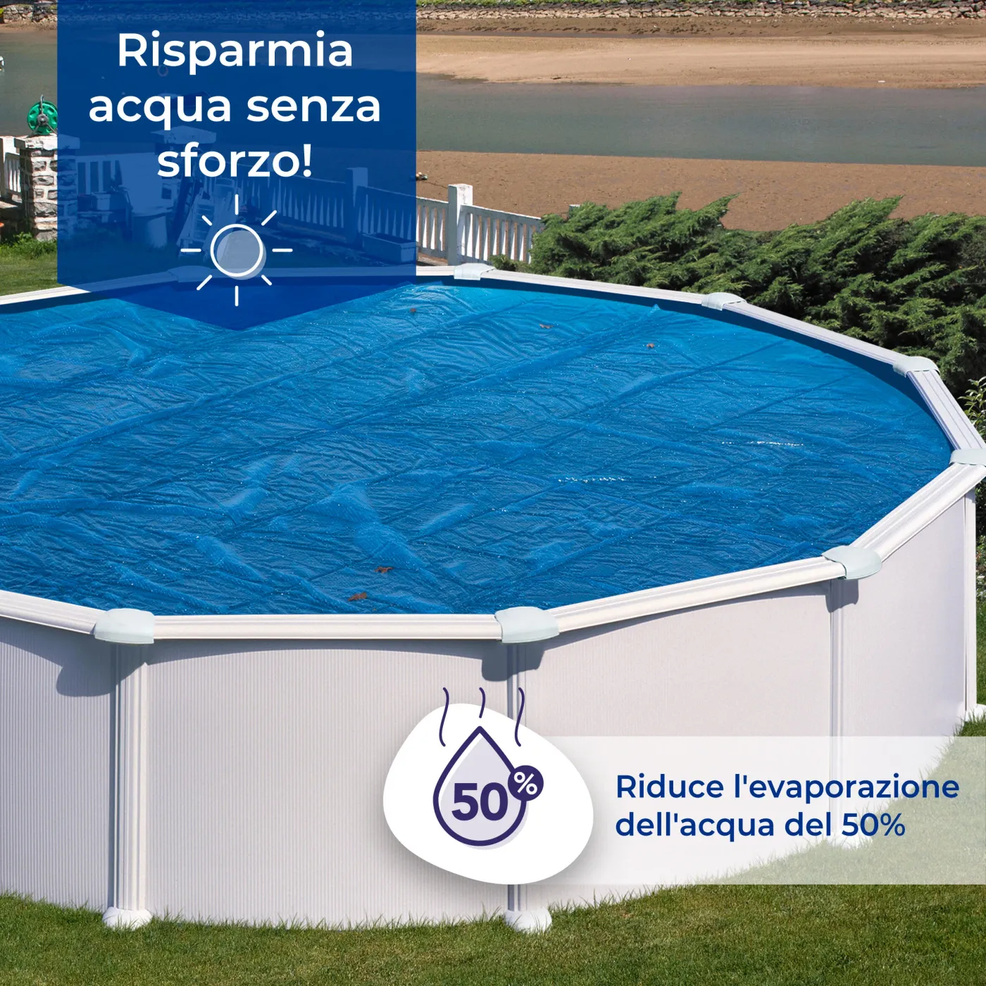 Copertura termica per piscina ovale GRE 773324 in polietilene 615 x 370 cm 8
