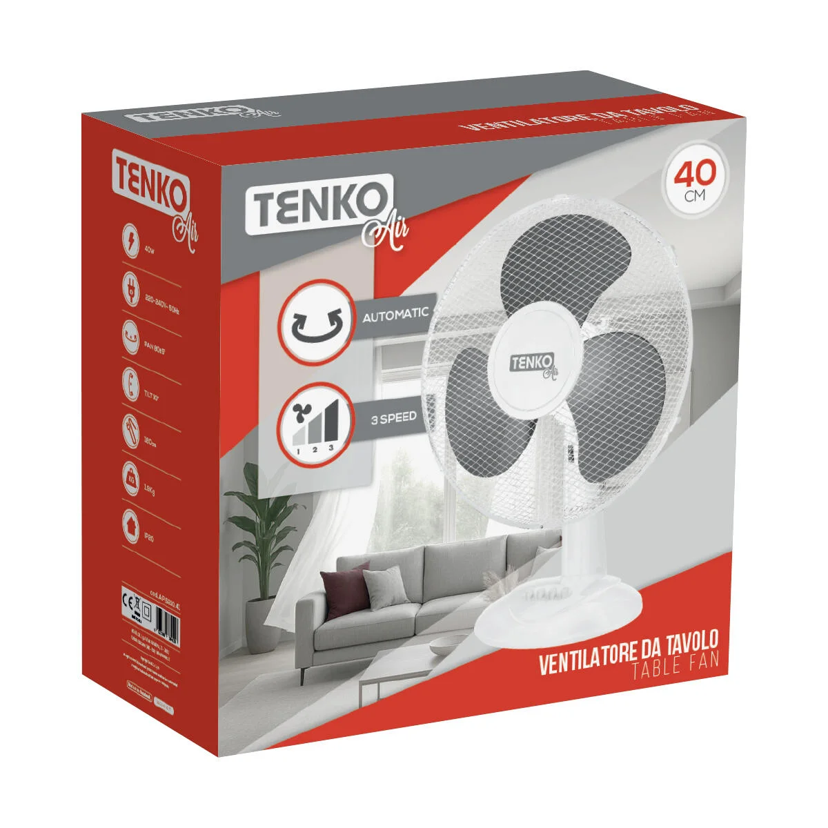 Ventilatore da tavolo Bianco 40 W ø 40 cm 3