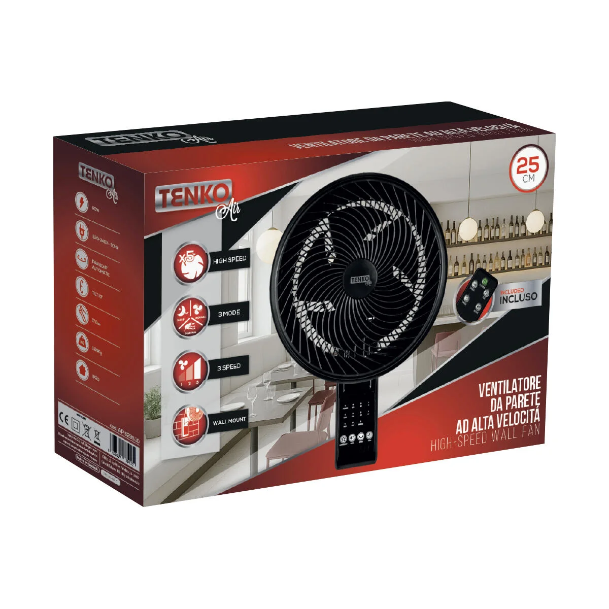 Ventilatore a parete nero 90 W ø 25 cm 3
