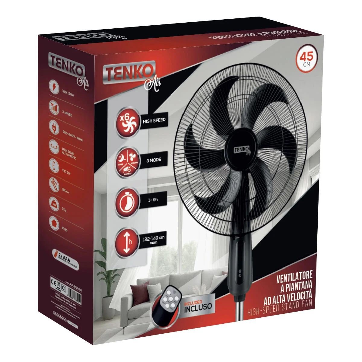 Ventilatore a piantana nero 90 W ø 45 cm 6 pale 5