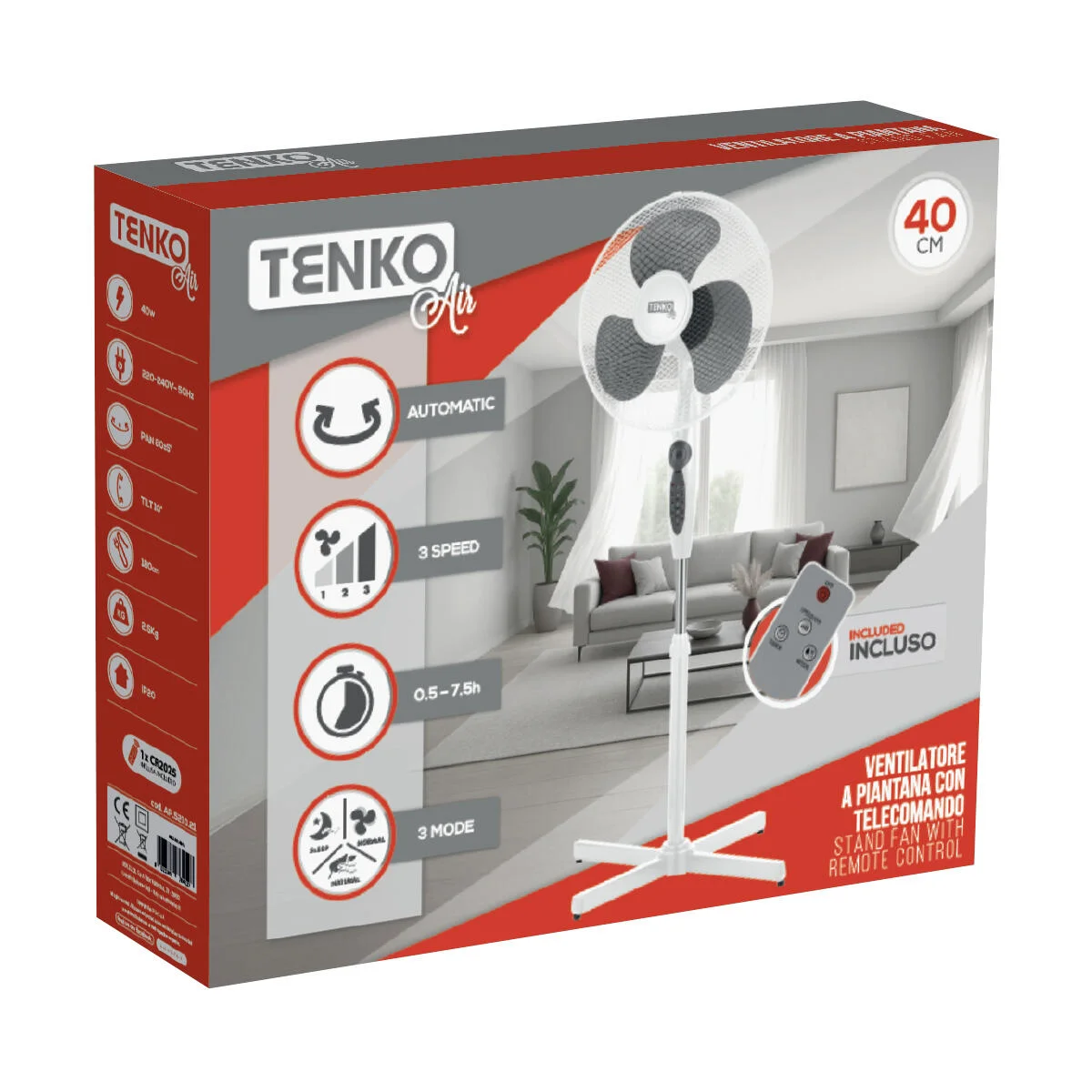 Ventilatore a piantana Bianco 40 W ø 40 cm + telecomando 3