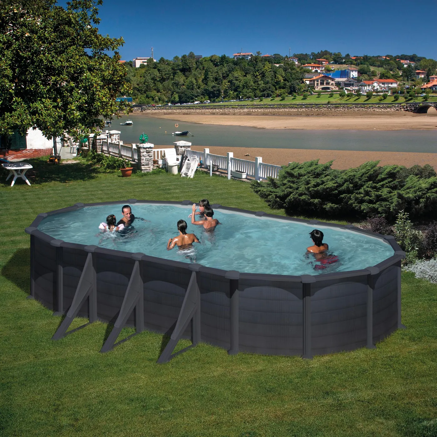 Piscina fuori terra rigida GRE Granada grigio L int 7.3 x 3.75 m