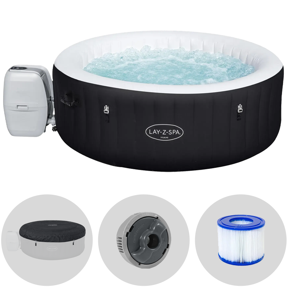 Bestway Lay-Z-Spa Miami AirJet 60001 nera - Ø180x66 cm - Piscina idromassaggio spa per 3-4 Persone