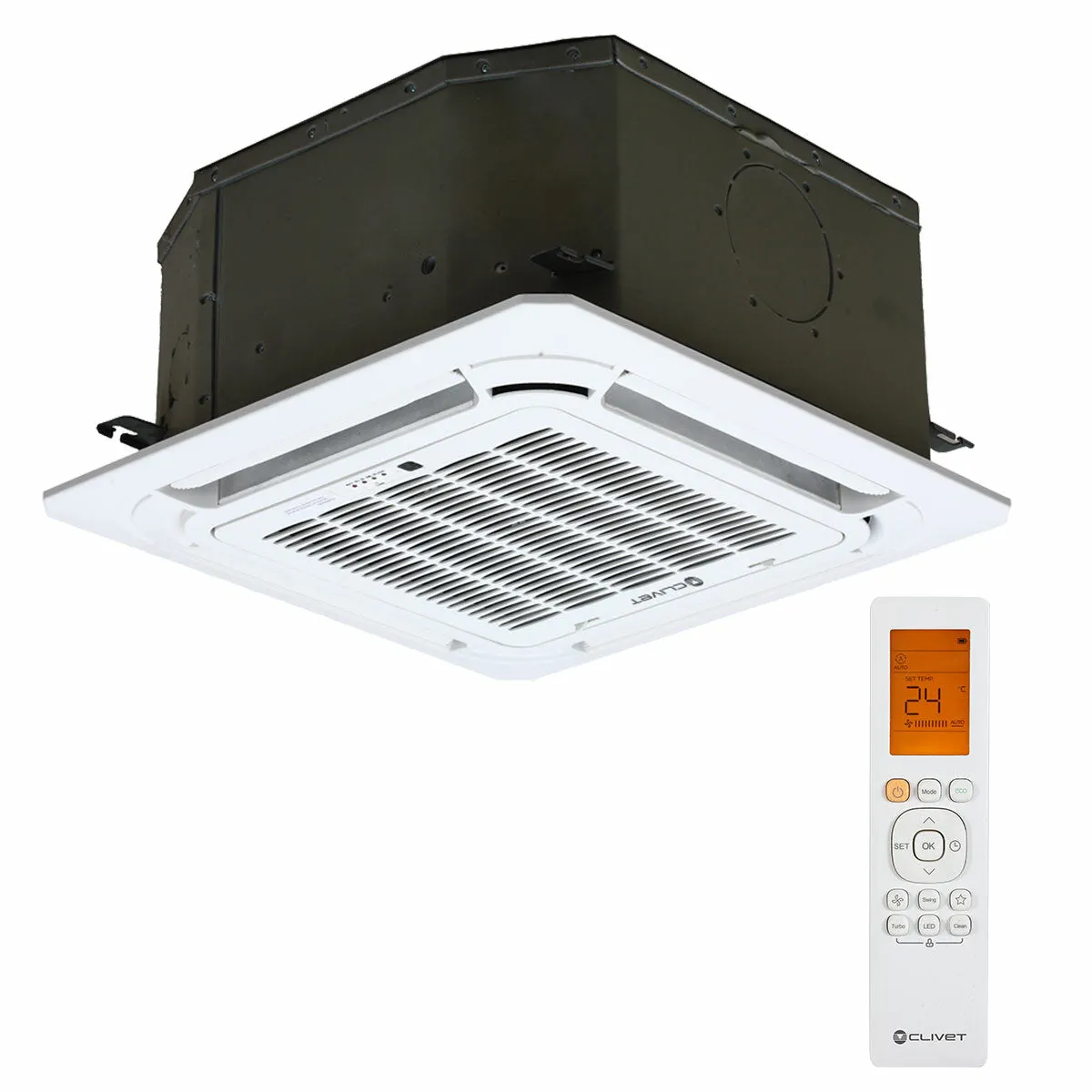 Condizionatore Clivet BOX 2 650x650 cassetta 4 vie dual split 9000+12000 BTU inverter A++  unità esterna 4.1 kW 2