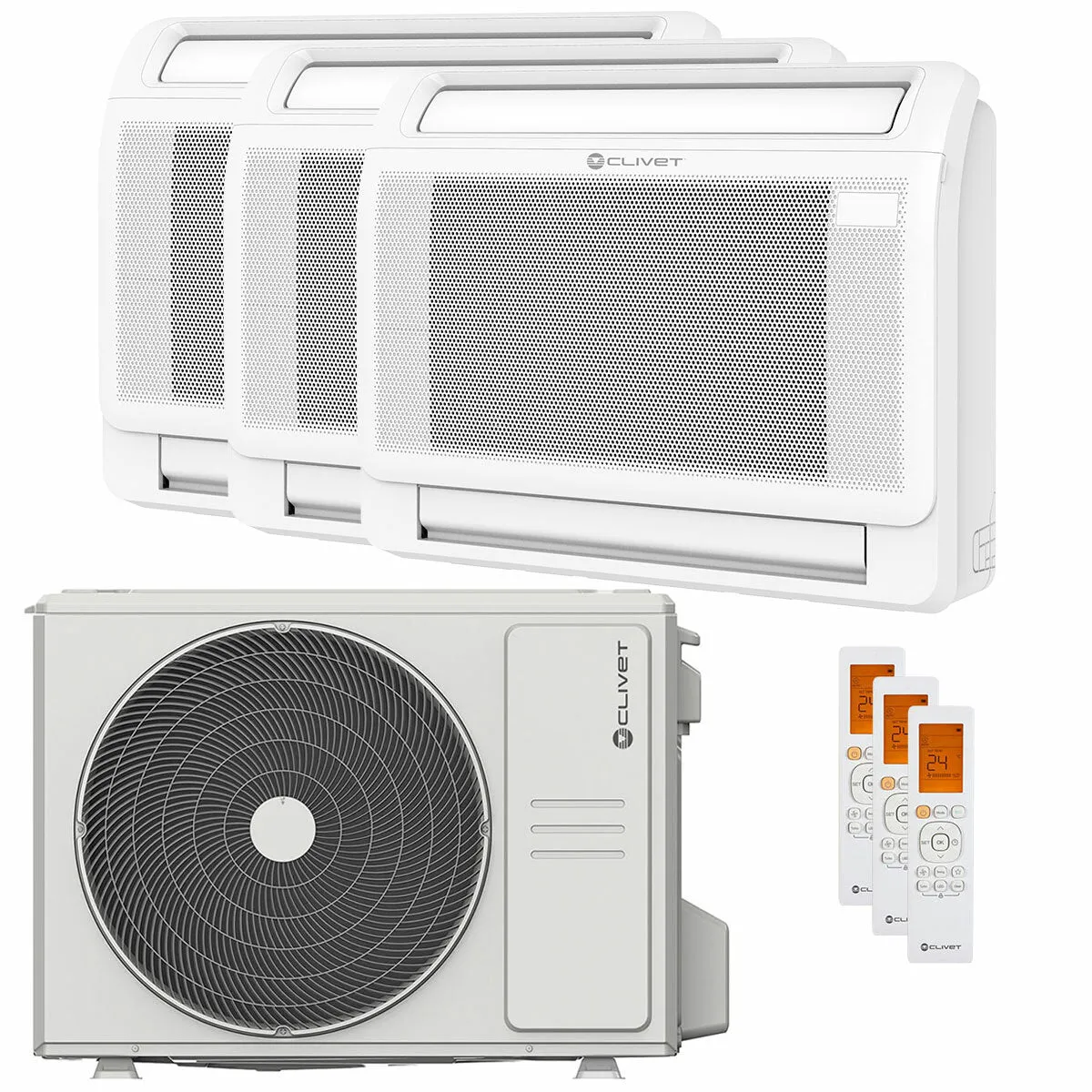 Condizionatore Clivet CONSOLE 3 trial split 12000+12000+12000 BTU inverter A++ unità esterna 7.9 kW