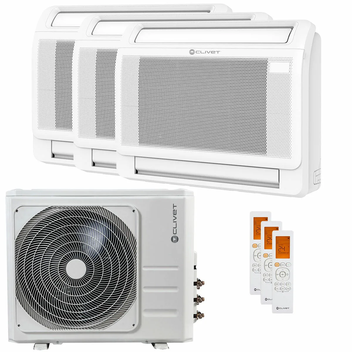 Condizionatore Clivet CONSOLE 3 trial split 12000+12000+18000 BTU inverter A++ unità esterna 10.5 kW