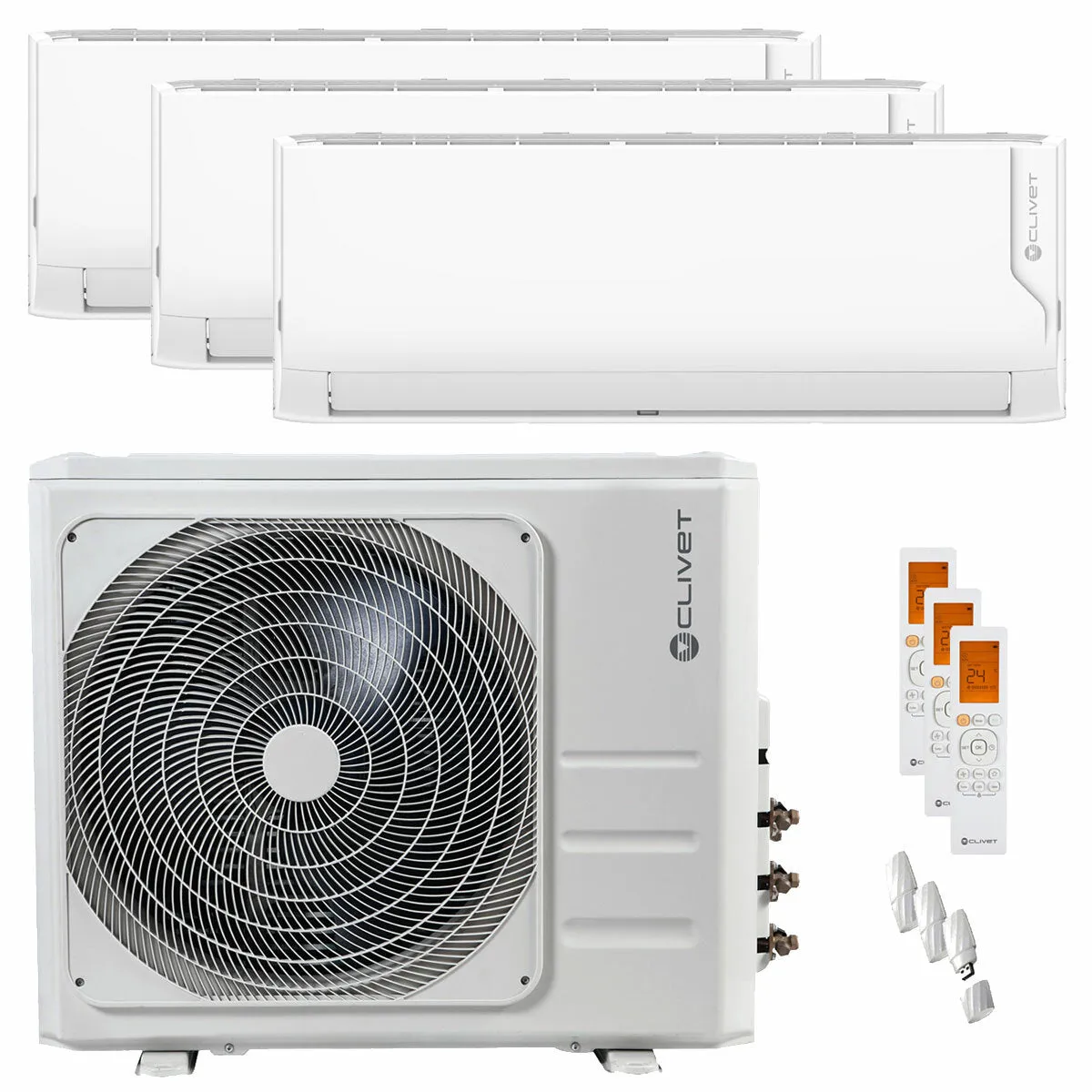 Condizionatore Clivet Cristallo 2 trial split 9000+9000+24000 BTU inverter A++ wifi unità esterna 10.5 kW