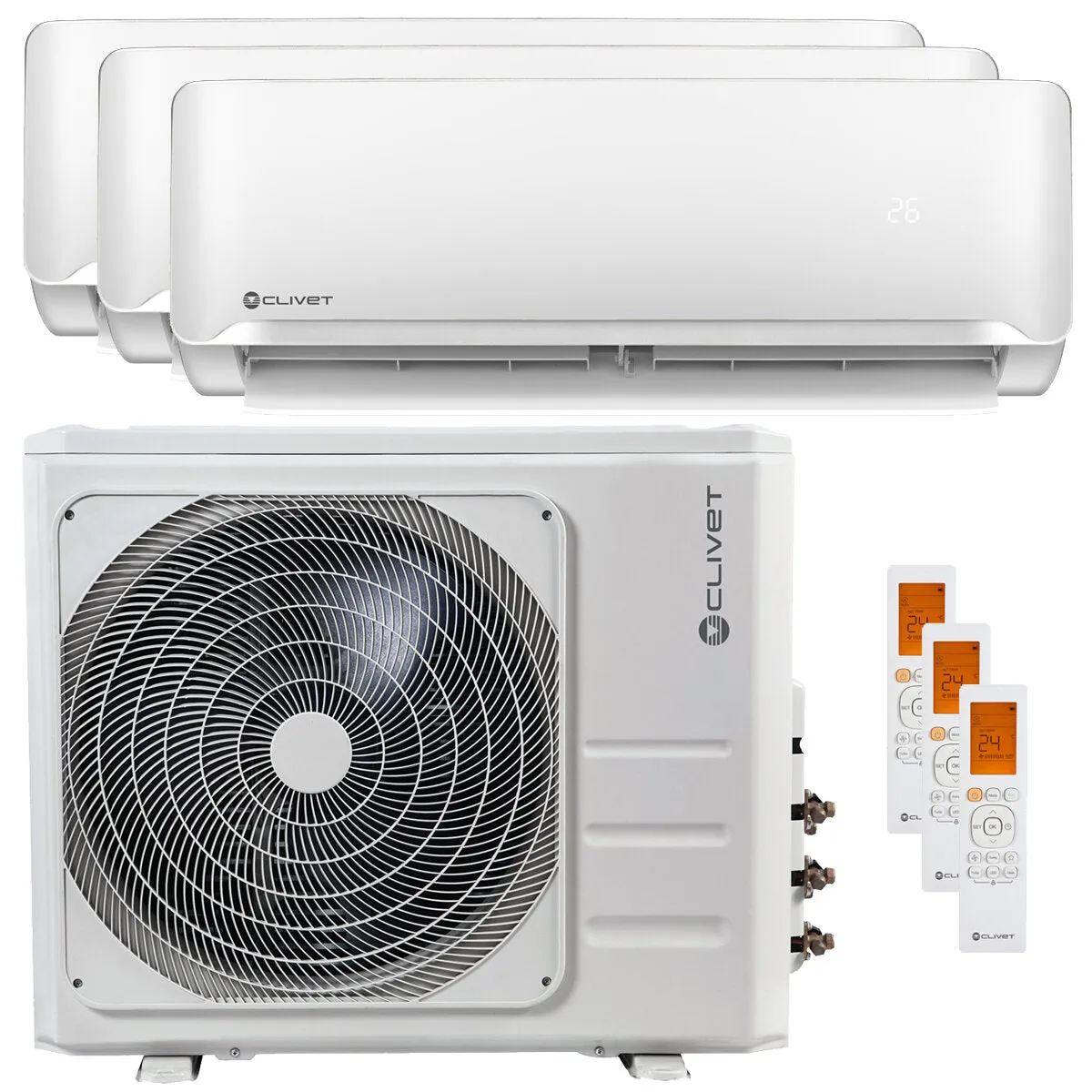 Condizionatore Clivet Essential 2 trial split 12000+18000+18000 BTU inverter classe A unità esterna 12,5 kW