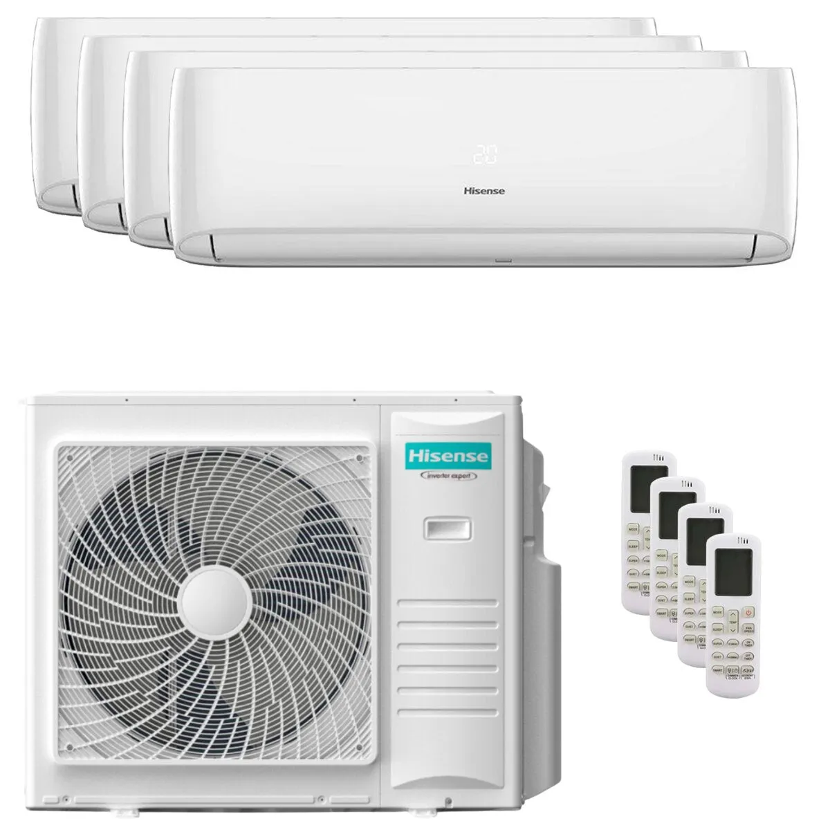 Condizionatore Hisense Hi-Comfort 2025 quadri split 7000+9000+9000+18000 BTU inverter A++ wifi unità esterna 10 kW