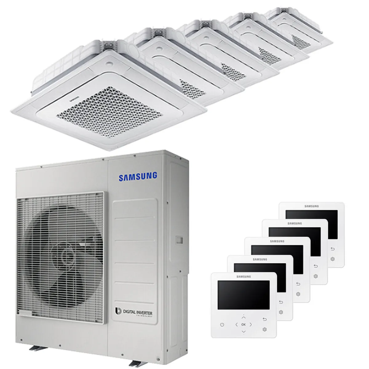 Condizionatore Samsung Cassetta Windfree 4 vie penta split 7000+7000+9000+12000+12000 BTU inverter A++ unità esterna 10,0 kW