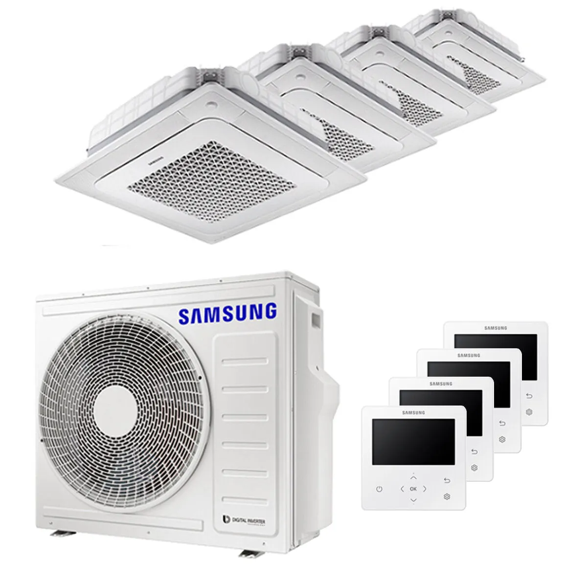 Condizionatore Samsung Cassetta Windfree 4 vie quadri split 7000+7000+7000+9000 BTU inverter A++ unità esterna 8,0 kW