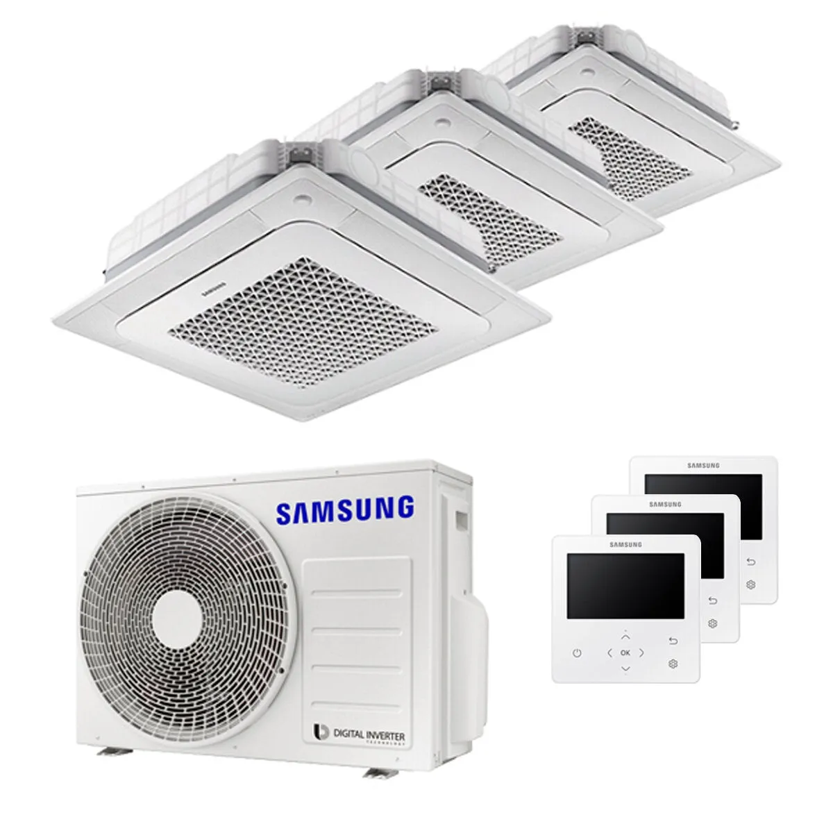 Condizionatore Samsung Cassetta Windfree 4 vie trial split 7000+7000+12000 BTU inverter A+++ unità esterna 5,2 kW