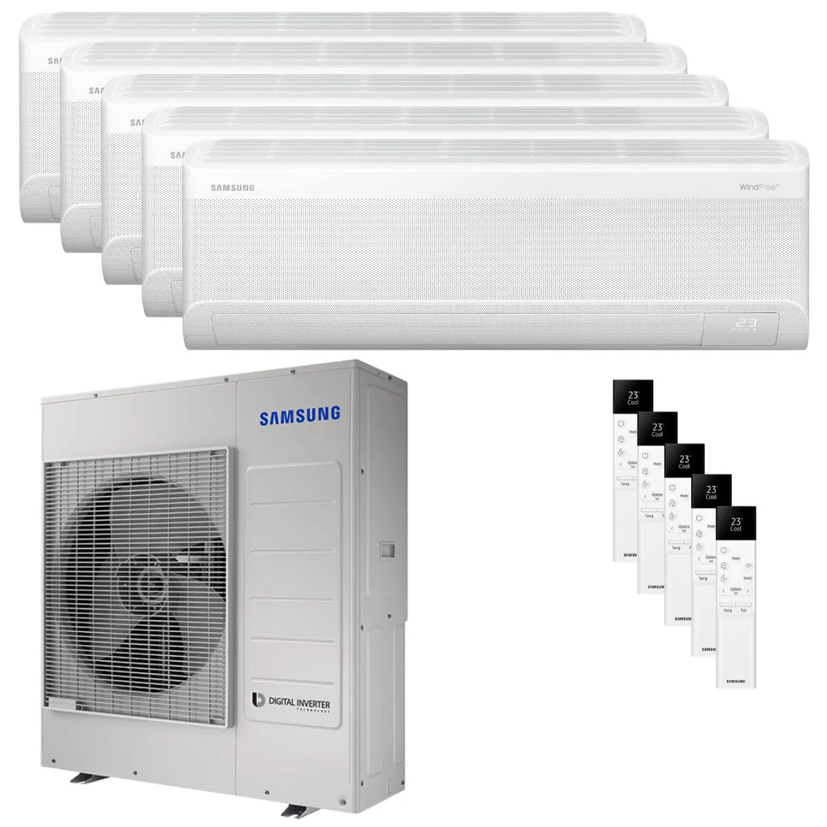 Condizionatore Samsung Windfree Avant S2 penta split 7000+9000+12000+12000+12000 BTU inverter A++ wifi unità esterna 10 kW