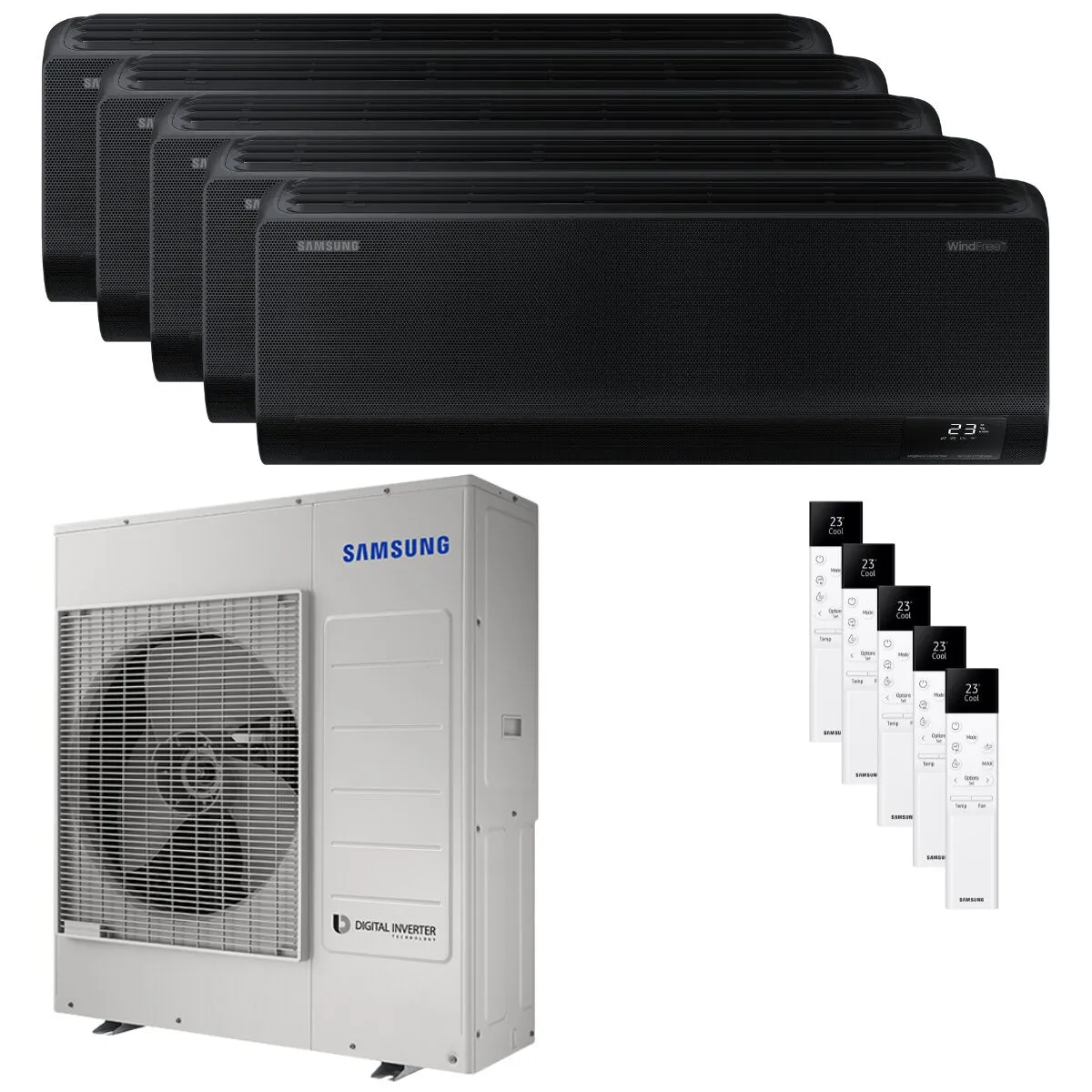 Condizionatore Samsung Windfree Black penta split 9000+12000+12000+12000+12000 BTU inverter A++ wifi unità esterna 10 kW