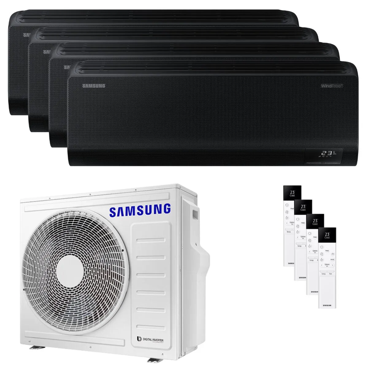 Condizionatore Samsung Windfree Black quadri split 9000+9000+9000+12000 BTU inverter A++ wifi unità esterna 8 kW