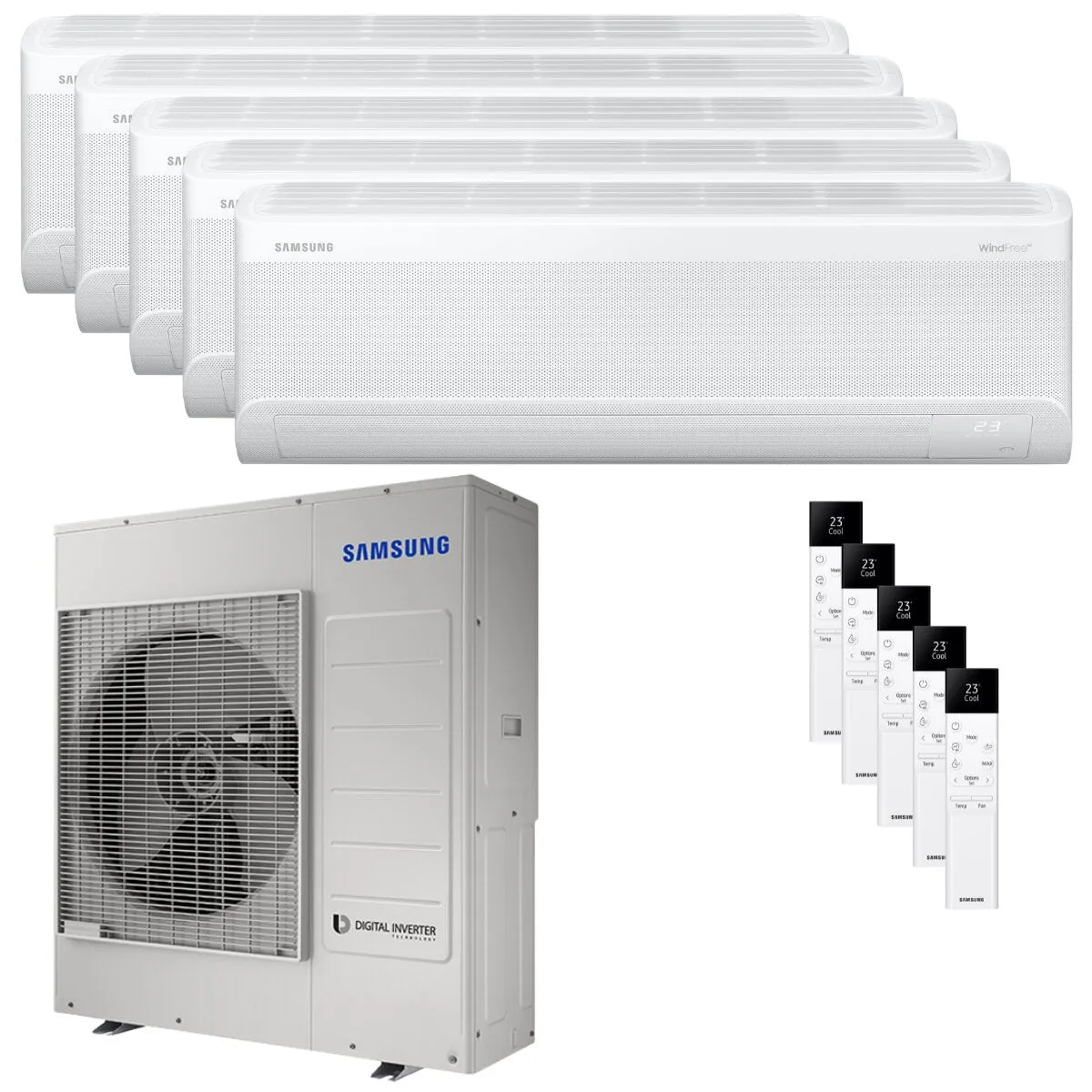 Condizionatore Samsung Windfree Elite S2 penta split 7000+12000+12000+12000+12000 BTU inverter A++ wifi unità esterna 10 kW