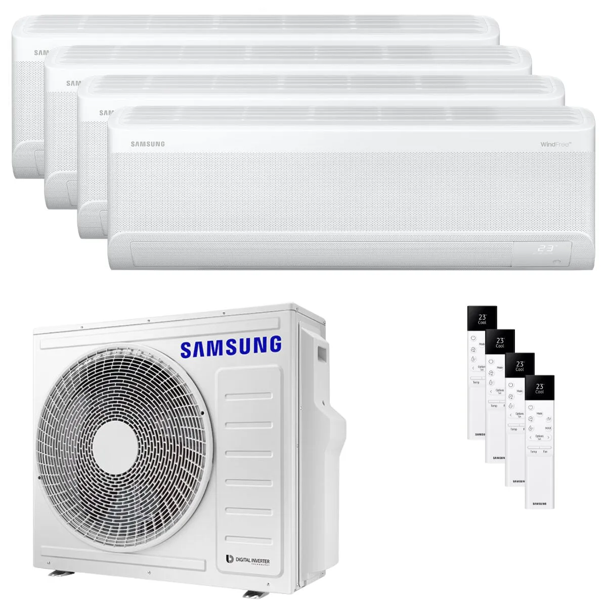 Condizionatore Samsung Windfree Elite S2 quadri split 7000+7000+12000+12000 BTU inverter A++ wifi unità esterna 8 kW